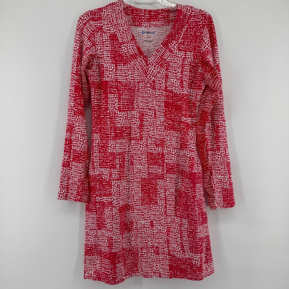 IBKUL Active Dress Womens Small Red White Dot Long Sleeve V-Neck Golf‎ Tennis